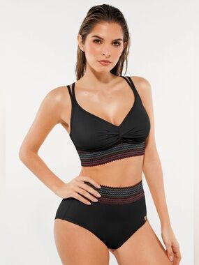 Popilush Boho Trim Tummy Control High Waist Bikini Set NWT